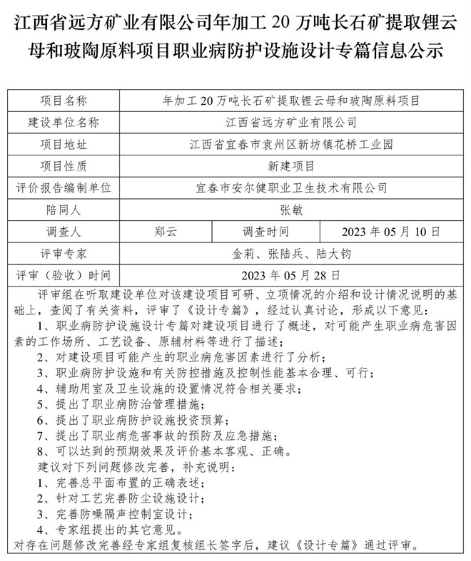 1685425659508903.jpg (設(shè)計(jì)專(zhuān)篇信息公示)江西省遠(yuǎn)方礦業(yè)有限公司年加工20萬(wàn)噸長(zhǎng)石礦提取鋰云母和玻陶原料項(xiàng)目職業(yè)病防護(hù)設(shè)施.jpg